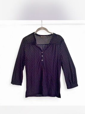 Outback Red Navy Blue Polka Dot Henley Blouse size M